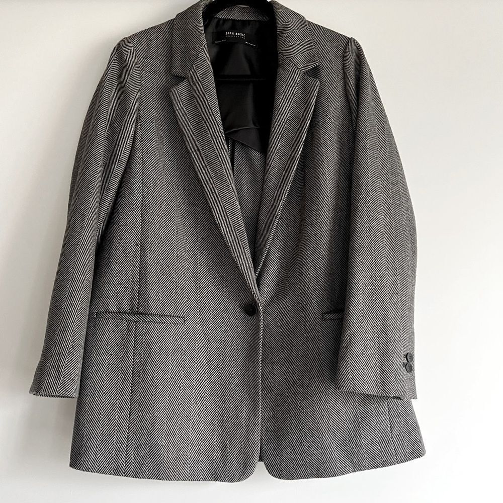 Zara Basic Collection Oversized Herringbone Wool Blazer Size Small